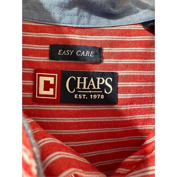Chaps Easy Care men’s long sleeve red blue stripe dress shirt size L #27-0694 - Picture 4 of 6